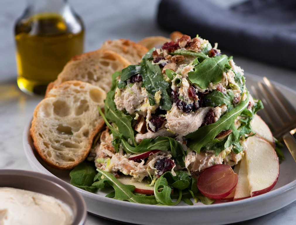 Brie Chicken Salad with Baguette Rounds