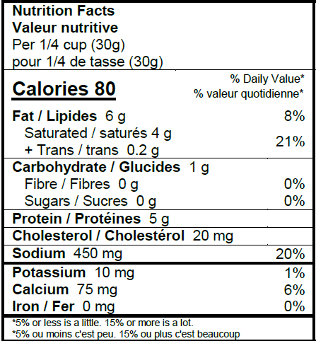 Crumbled Feta Nutritional Information